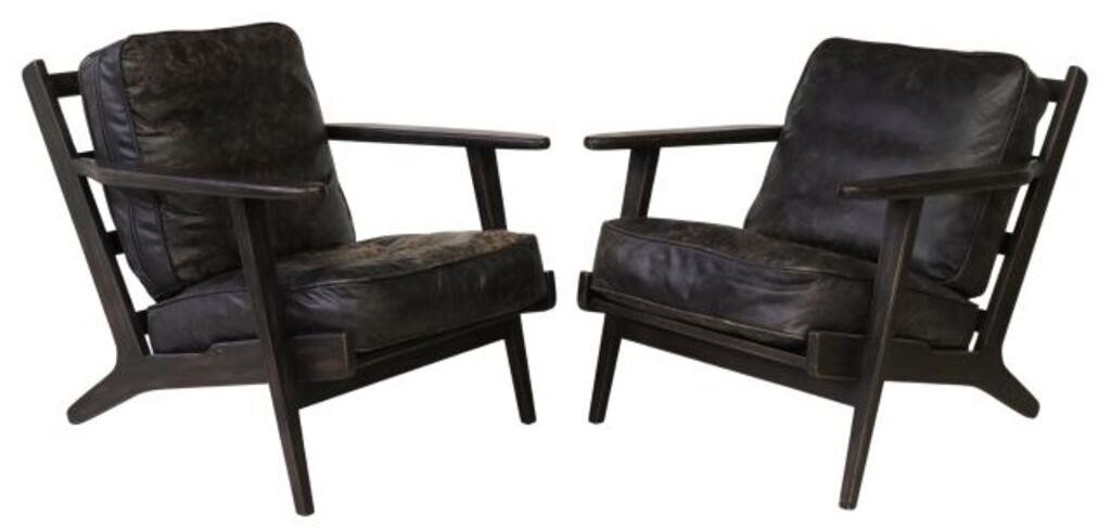 Appraisal: pair Contemporary Brooks lounge chairs Four Hands st c black-washed