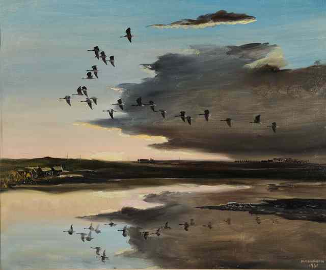 Appraisal: Hugh Monahan Irish - Reflections on the ice - greylags