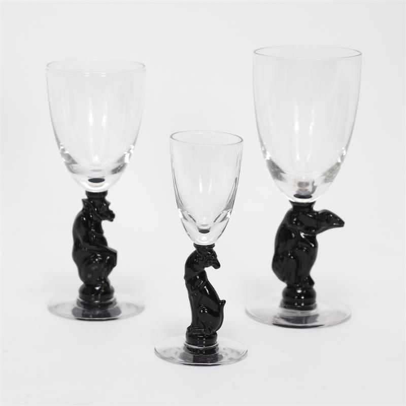 Appraisal: Three Libbey-Nash Silhouette Stemware American Art Glass Goblets Black figural