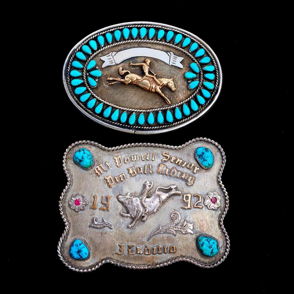 Appraisal: TURQUOISE BELT BUCKLES Two Vintage old pawn Southwest Silver Belt