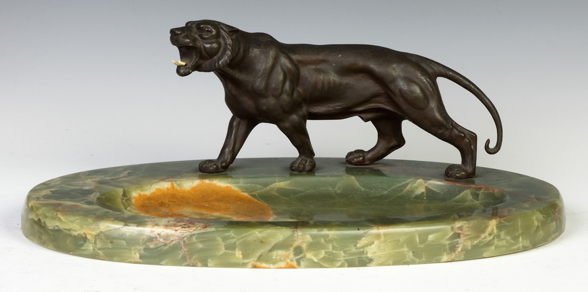 Appraisal: Patinaed Bronze Lion Onyx Desk Piece C unsgn