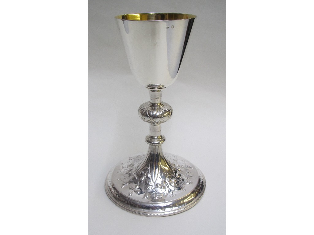 Appraisal: A French silver communion chalice the plain bowl on knopped