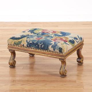 Appraisal: Antique French needlepoint painted footstool Antique French needlepoint painted footstool