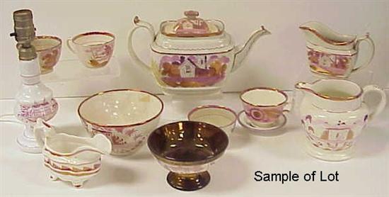 Appraisal: Sixty pieces of pink lustre porcelain including a lamp bowls