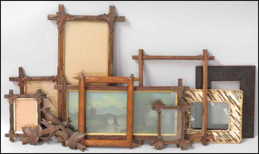 Appraisal: COLLECTION OF SEVEN CARVED WOOD CROSSBAR FRAMES Together with two