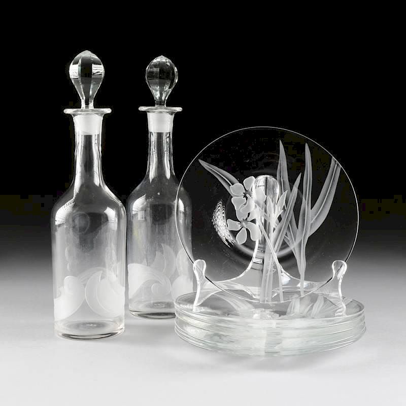 Appraisal: A GROUP OF NINE DOROTHY C THORPE SANDBLASTED CRYSTAL ITEMS