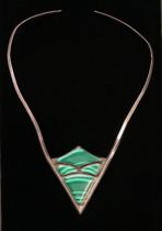 Appraisal: Sterling Silver Malachite Necklace Modern sterling silver necklace features four