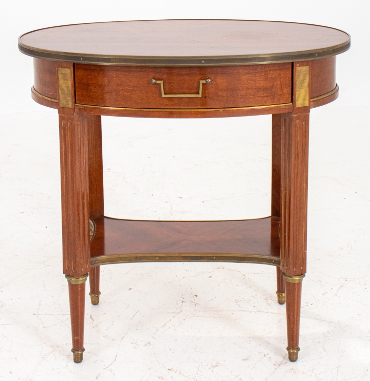 Appraisal: LOUIS XVI STYLE OVAL CHERRYWOOD SIDE TABLE Charming Louis XVI