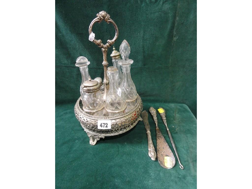 Appraisal: A collection of silver plated wares comprising a table cruet