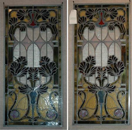 Appraisal: Companion Pair of Victorian Style Leaded Glass Window Panels Estimate