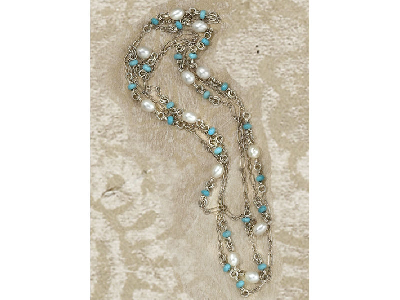 Appraisal: STEPHEN DWECK NECKLACE Silver neck chain with pearls and turquoise