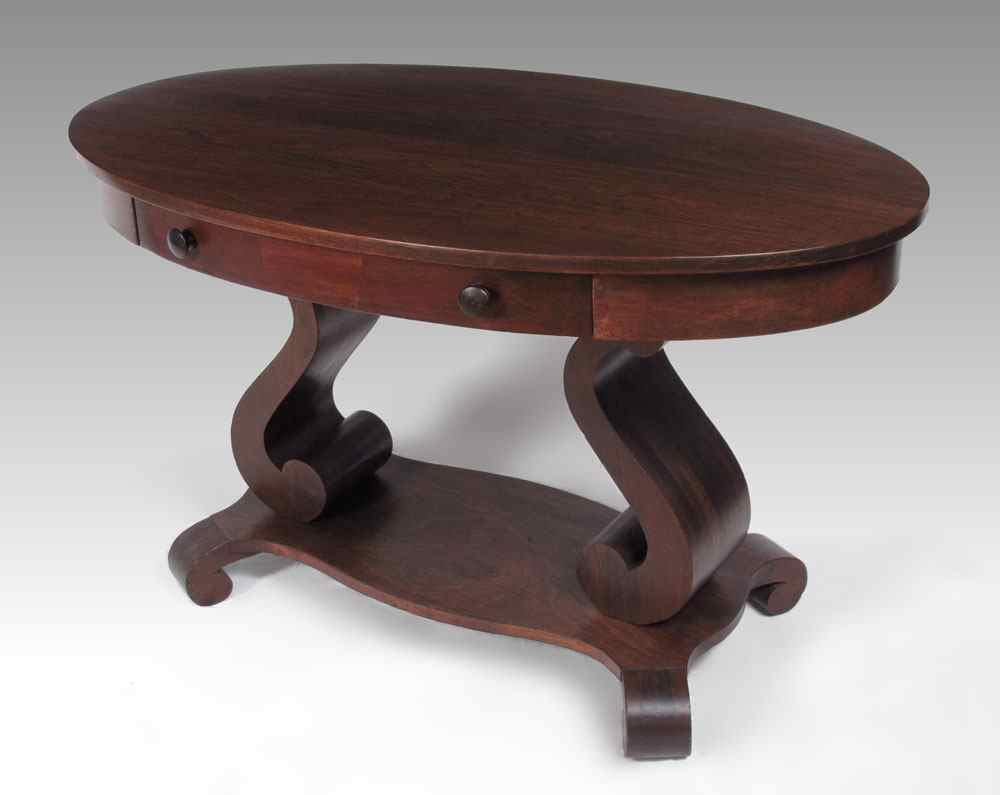 Appraisal: EMPIRE STYLE LAMP TABLE Mahogany one drawer table with oval