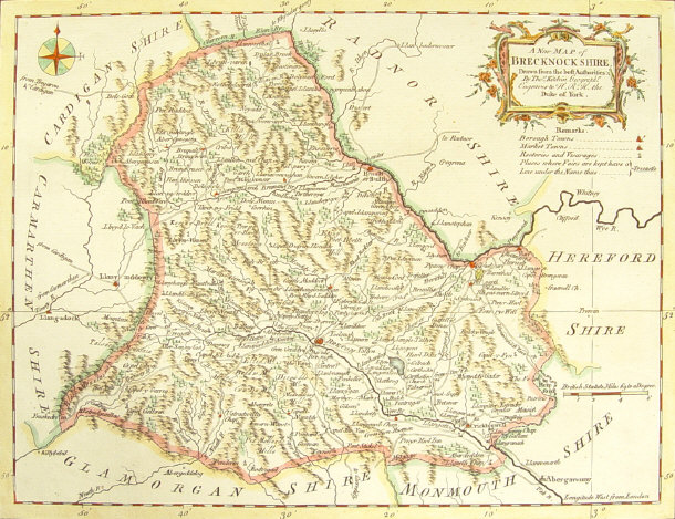 Appraisal: th Century hand coloured map of Brecknockshire by Thomas Kitchin