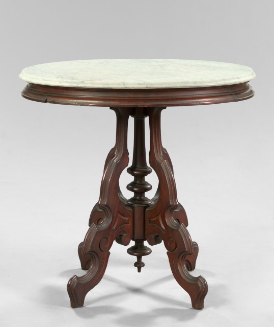 Appraisal: American Renaissance Revival Walnut and Marble-Top Side Table third quarter