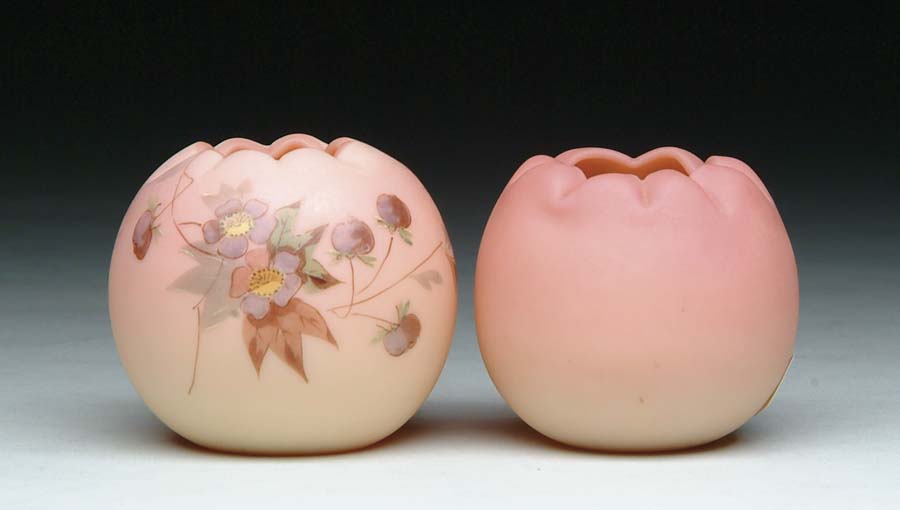 Appraisal: TWO WEBB BURMESE ROSE BOWLS Lot consists of a miniature