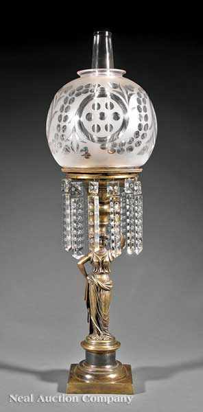 Appraisal: An American Gilt Bronze and Brass Solar Lamp c labeled