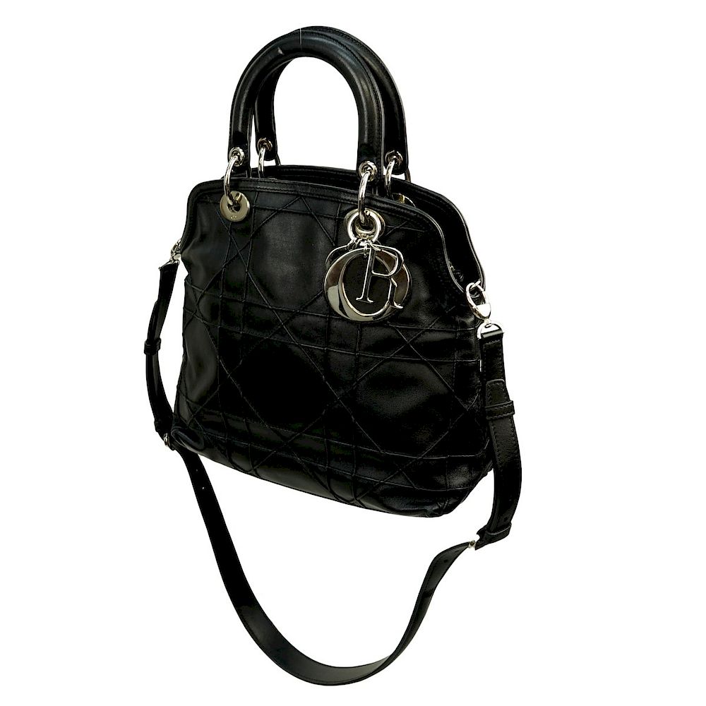 Appraisal: Dior Handbag Dior Black Cannage Leather Granville PM Handbag Silver