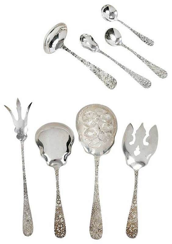 Appraisal: Steiff Repousse Sterling Serving Pieces American th century including twelve