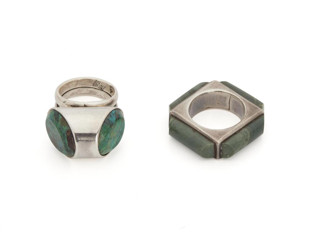 Appraisal: Two Antonio Pineda silver and hardstone rings - Taxco Mexico