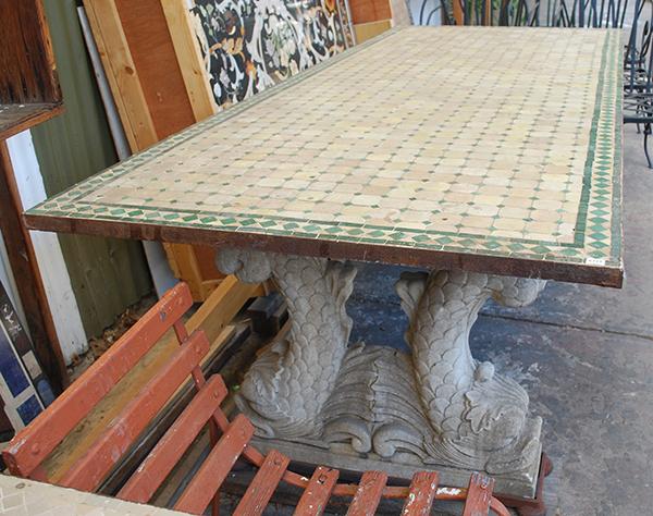 Appraisal: A MOROCCAN GREEN TILE INSET TABLE the rectangular mosaic inset