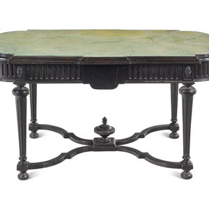 Appraisal: A Napoleon III Style Faux Marble-Top Ebonized Center Table First