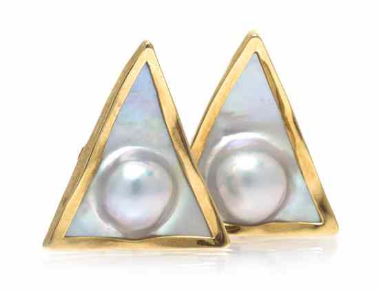 Appraisal: A Pair of Karat Yellow Gold and Blister Pearl Earrings