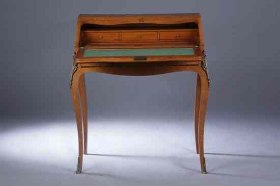 Appraisal: LOUIS XV STYLE GILT-METAL MOUNTED TULIPWOOD PARQUETRY INLAID SLANT-FRONT WRITING