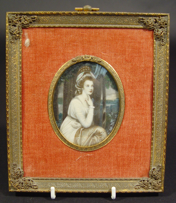 Appraisal: Oval portrait miniature of a young woman in a velvet