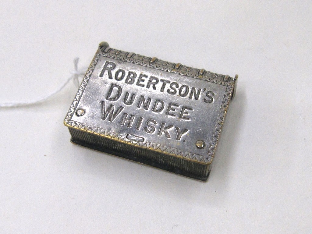 Appraisal: White metal vesta modelled as a book advertising Robertson's Dundee