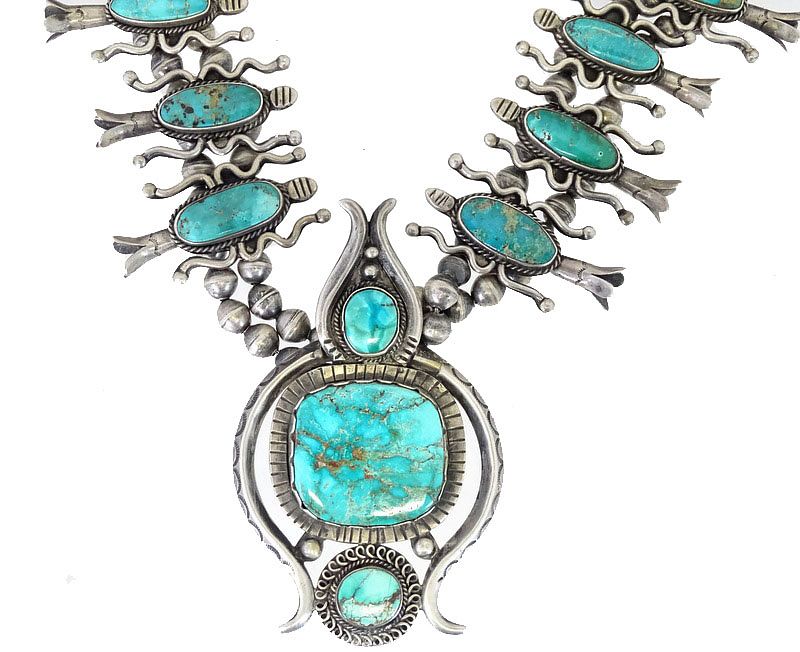 Appraisal: Navajo Squash Blossom Turquoise Sterling Silver Navajo Squash Blossom Turquoise