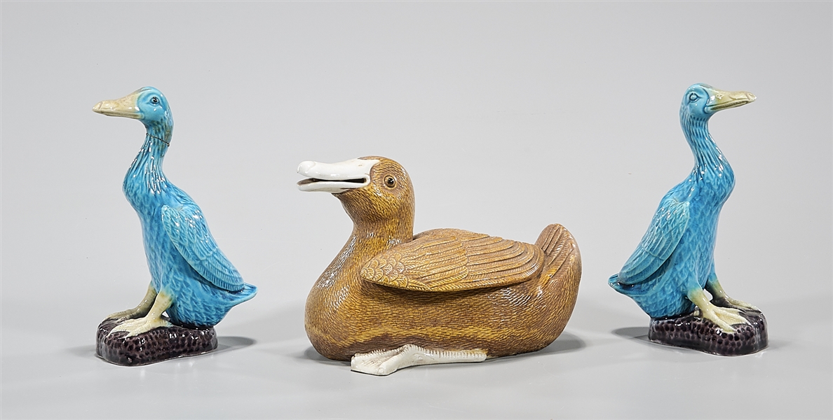 Appraisal: Three glazed porcelain figures of ducks x x largest approx