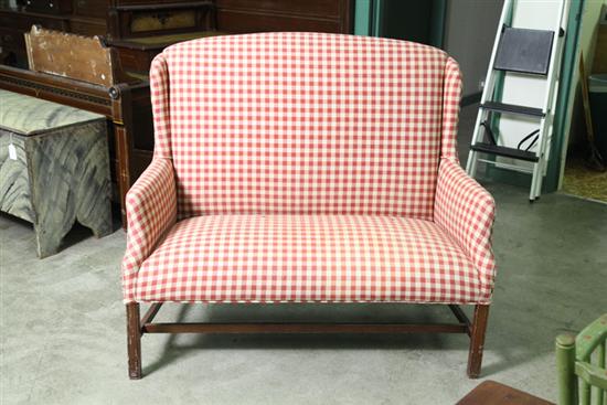 Appraisal: SMALL SOFA Red and white checkered upholstery on square feet