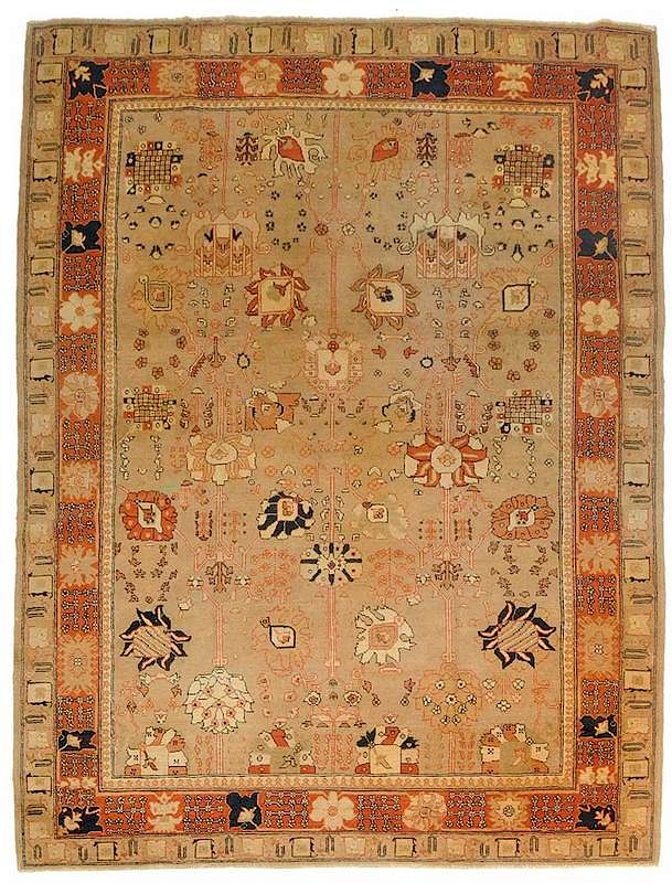 Appraisal: Sultanabad Rug early th century tan field with stylized vine