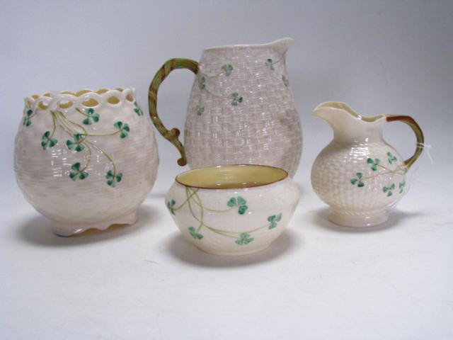 Appraisal: Four pieces Belleek Irish porcelain all green mark including a