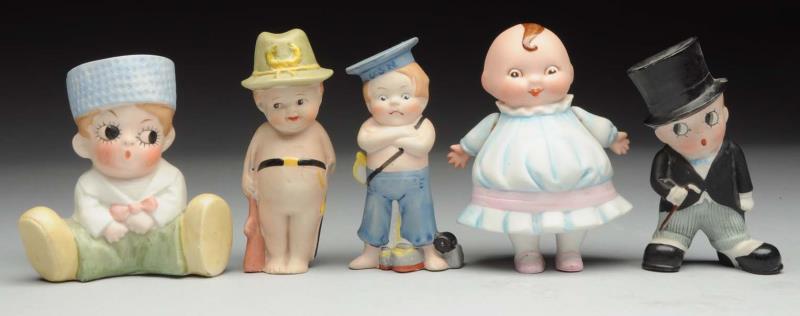 Appraisal: Lot Of All-Bisque Figures German Happifats girl marked soldier boy