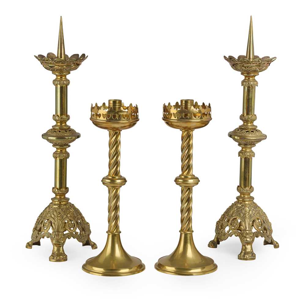 Appraisal: TWO PAIR OF BRASS CANDLESTICKS TH CENTURY the first a