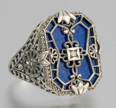 Appraisal: A Vintage Style Sterling Silver Lapis Lazuli And Diamond Ring