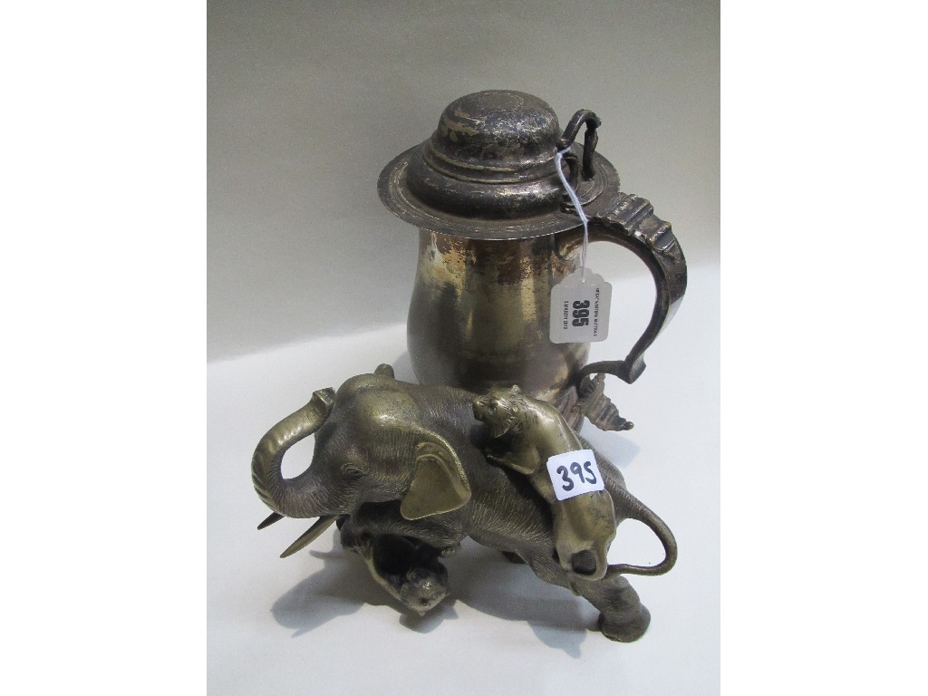 Appraisal: Lot comprising EP tankard and a figure group - elephant