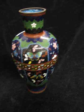 Appraisal: Japanese Cloisonne Vase th century panels of butterflies flowers copper