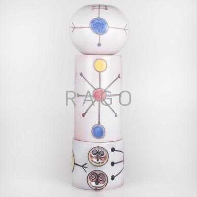 Appraisal: STYLE OF MIRO Three-part ceramic totem sculpture with incised and