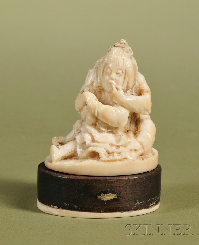 Appraisal: Japanese Carved Ivory Figural Group of a Young Girl and