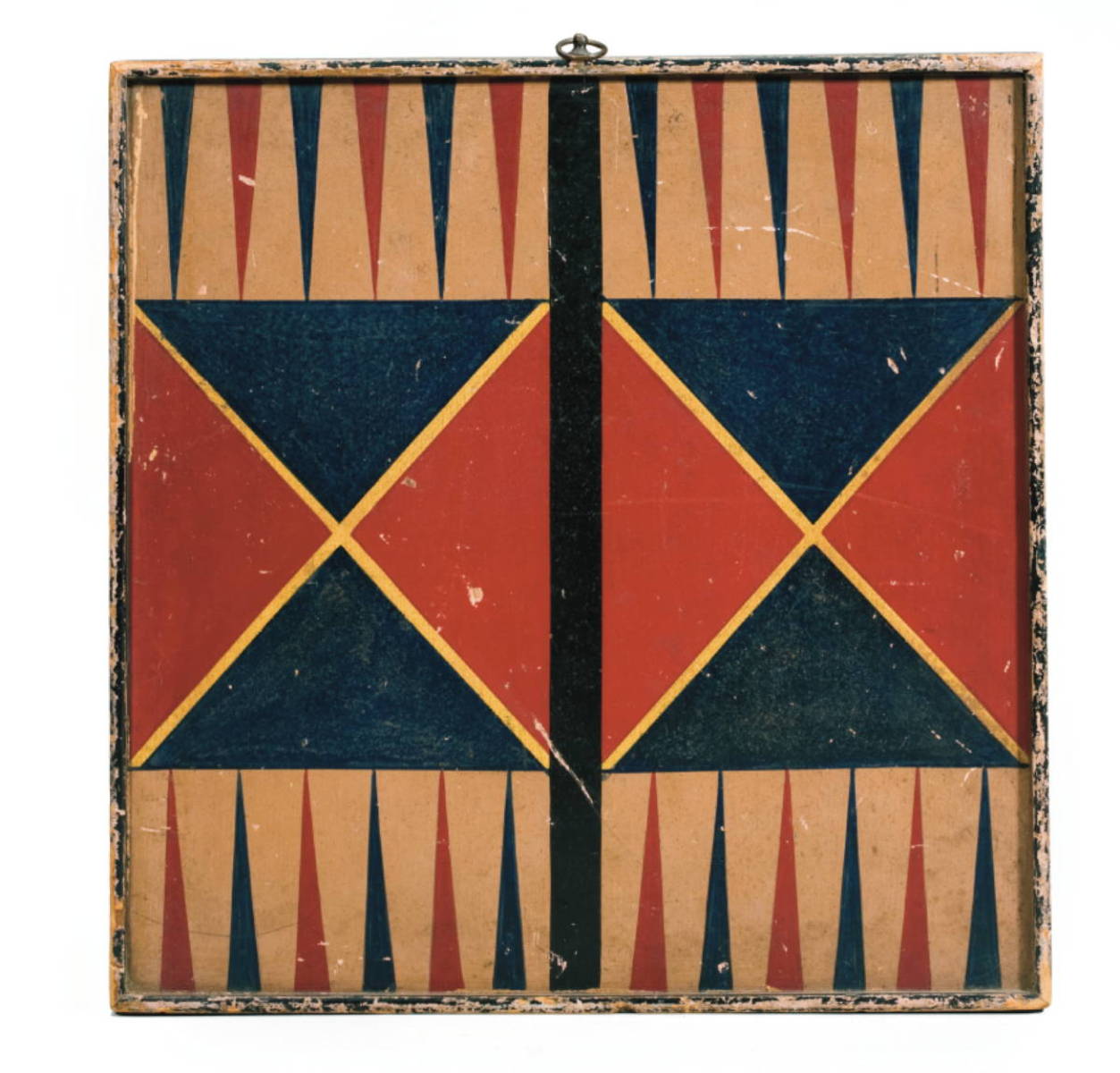 Appraisal: AMERICAN PAINTED DECORATED GAME BOARD Backgammon and checkers painted in