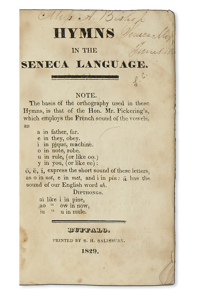 Appraisal: AMERICAN INDIANS Thayer William A Hymns in the Seneca Language