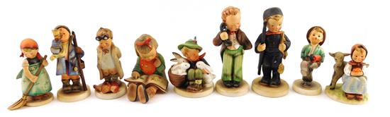 Appraisal: Nine mid- th C Hummel figurines Happy Traveler some crazing