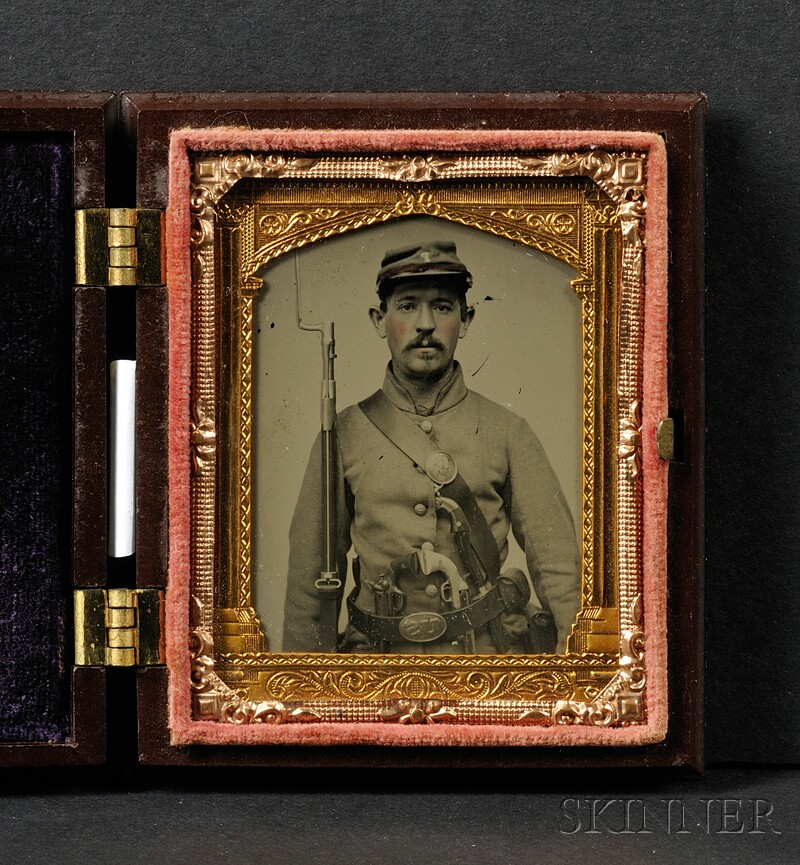 Appraisal: Ninth Plate Ambrotype Portrait of a Heavily Armed Soldier in