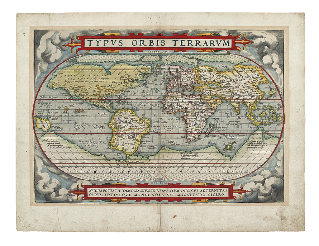 Appraisal: ORTELIUS ABRAHAM Typus Orbis Terrarum First Plate Double-page engraved world