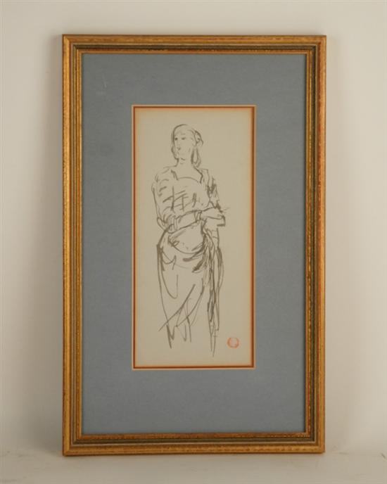 Appraisal: Artist Unknown Standing Lady Watercolor Unsigned Framed H W