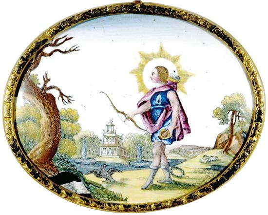 Appraisal: Staffordshire enamel plaque depicting Apollo circa transfer decorated depicting Apollo