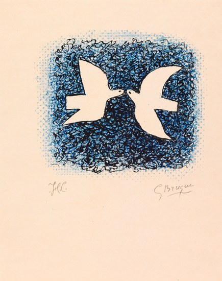 Appraisal: GEORGES BRAQUE Couple d'oiseaux Color lithograph on Japon nacr x