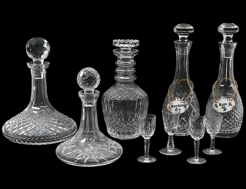 Appraisal: GROUP OF FIVE WATERFORD DECANTERS Irish Acid stamped Height of